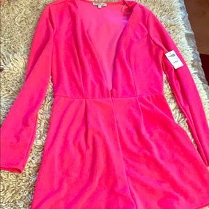 Charlotte Russe Hot Pink Deep V neck Romper💕